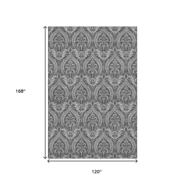 HomeRoots 10' Gray and Ivory Floral Area Rug - Washable, UV-Protected, Durable Design for High-Traffic Spaces 649786