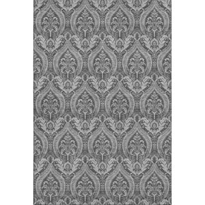 HomeRoots 10' Gray and Ivory Floral Area Rug - Washable, UV-Protected, Durable Design for High-Traffic Spaces 649786