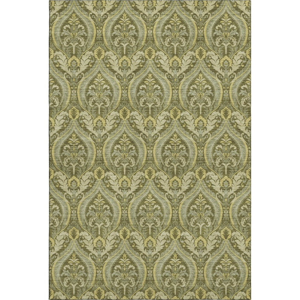 HomeRoots 5' X 8' Green And Ivory Floral Area Rug - Washable, UV Protected, Durable for Busy Homes & Kids 649788