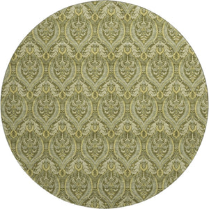 HomeRoots 8' Green And Ivory Floral Washable Round Rug - Durable, Stylish, UV-Protected for High-Traffic Areas 649789