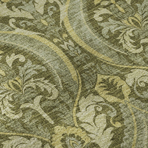 HomeRoots 8' Green And Ivory Floral Washable Round Rug - Durable, Stylish, UV-Protected for High-Traffic Areas 649789