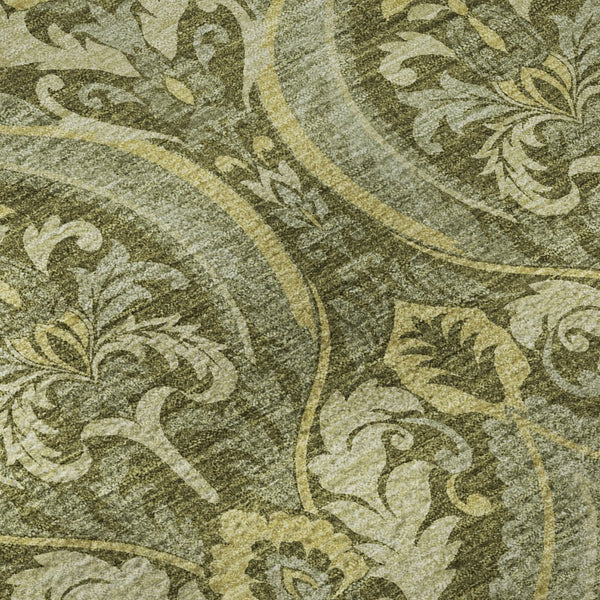 HomeRoots 8' Green And Ivory Floral Washable Round Rug - Durable, Stylish, UV-Protected for High-Traffic Areas 649789