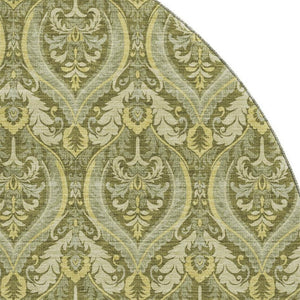HomeRoots 8' Green And Ivory Floral Washable Round Rug - Durable, Stylish, UV-Protected for High-Traffic Areas 649789