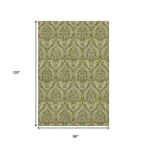 HomeRoots 8' X 10' Elegant Green and Ivory Floral Area Rug - Washable, UV-Protected, Perfect for High-Traffic Spaces 649790