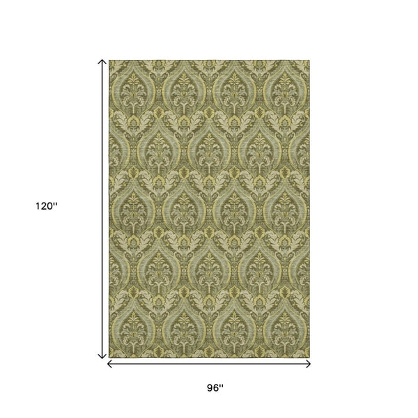 HomeRoots 8' X 10' Elegant Green and Ivory Floral Area Rug - Washable, UV-Protected, Perfect for High-Traffic Spaces 649790