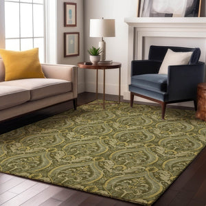 HomeRoots 8' X 10' Elegant Green and Ivory Floral Area Rug - Washable, UV-Protected, Perfect for High-Traffic Spaces 649790