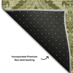 HomeRoots 8' X 10' Elegant Green and Ivory Floral Area Rug - Washable, UV-Protected, Perfect for High-Traffic Spaces 649790