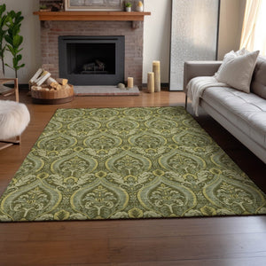 HomeRoots 8' X 10' Elegant Green and Ivory Floral Area Rug - Washable, UV-Protected, Perfect for High-Traffic Spaces 649790