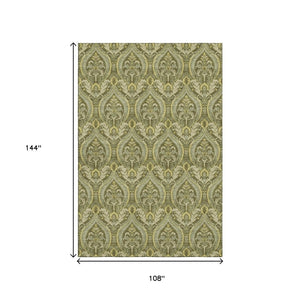 HomeRoots 9' X 12' Elegant Green and Ivory Floral Washable Area Rug with Stain Resistance and UV Protection 649791