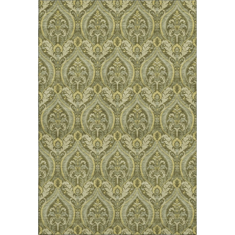 HomeRoots 9' X 12' Elegant Green and Ivory Floral Washable Area Rug with Stain Resistance and UV Protection 649791