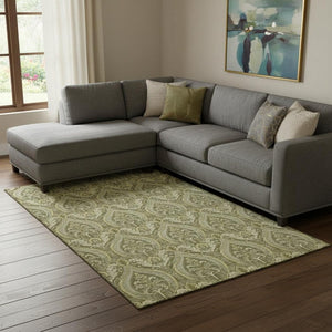 HomeRoots 9' X 12' Elegant Green and Ivory Floral Washable Area Rug with Stain Resistance and UV Protection 649791