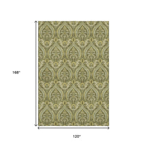 HomeRoots 10' X 14' Green Floral Washable Area Rug with UV Protection - Durable, Stylish, and Easy-Care Elegance 649792