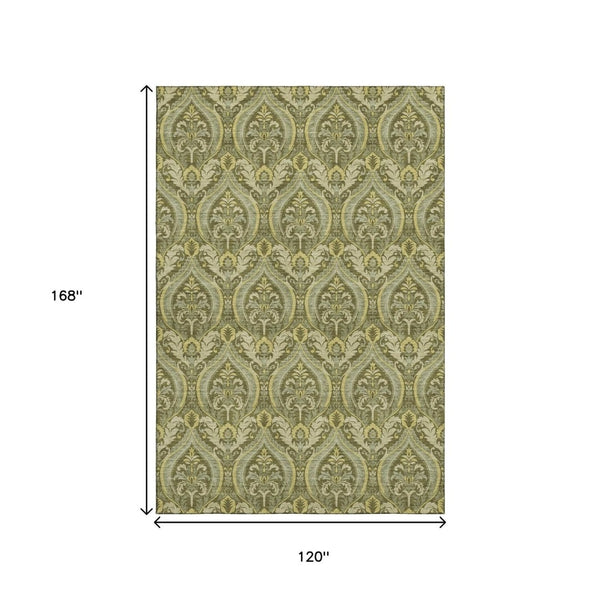 HomeRoots 10' X 14' Green Floral Washable Area Rug with UV Protection - Durable, Stylish, and Easy-Care Elegance 649792