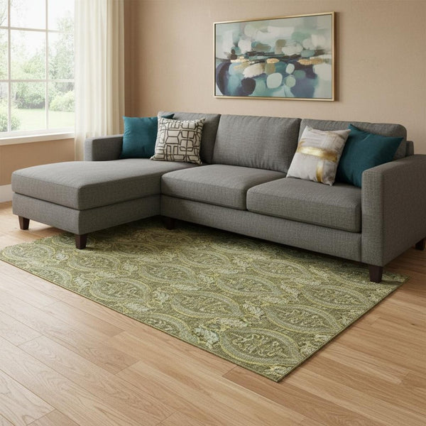 HomeRoots 10' X 14' Green Floral Washable Area Rug with UV Protection - Durable, Stylish, and Easy-Care Elegance 649792