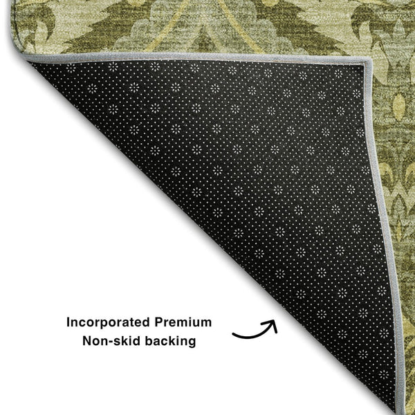 HomeRoots 10' X 14' Green Floral Washable Area Rug with UV Protection - Durable, Stylish, and Easy-Care Elegance 649792