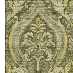HomeRoots 10' X 14' Green Floral Washable Area Rug with UV Protection - Durable, Stylish, and Easy-Care Elegance 649792