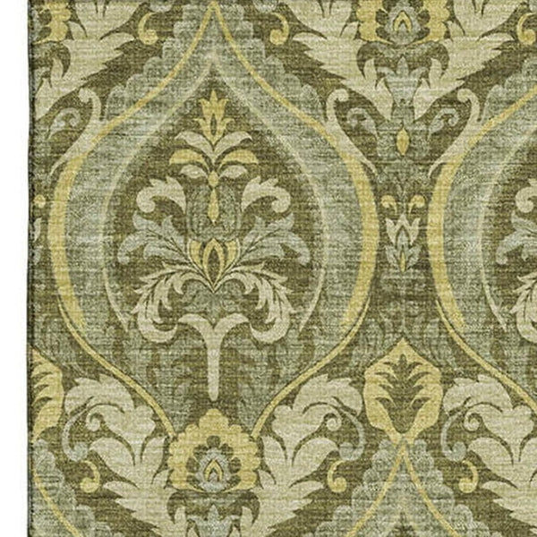 HomeRoots 10' X 14' Green Floral Washable Area Rug with UV Protection - Durable, Stylish, and Easy-Care Elegance 649792