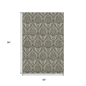 HomeRoots 5' X 8' Elegant Taupe & Ivory Floral Area Rug - Washable, UV Protected, Ideal for Busy Homes 649794