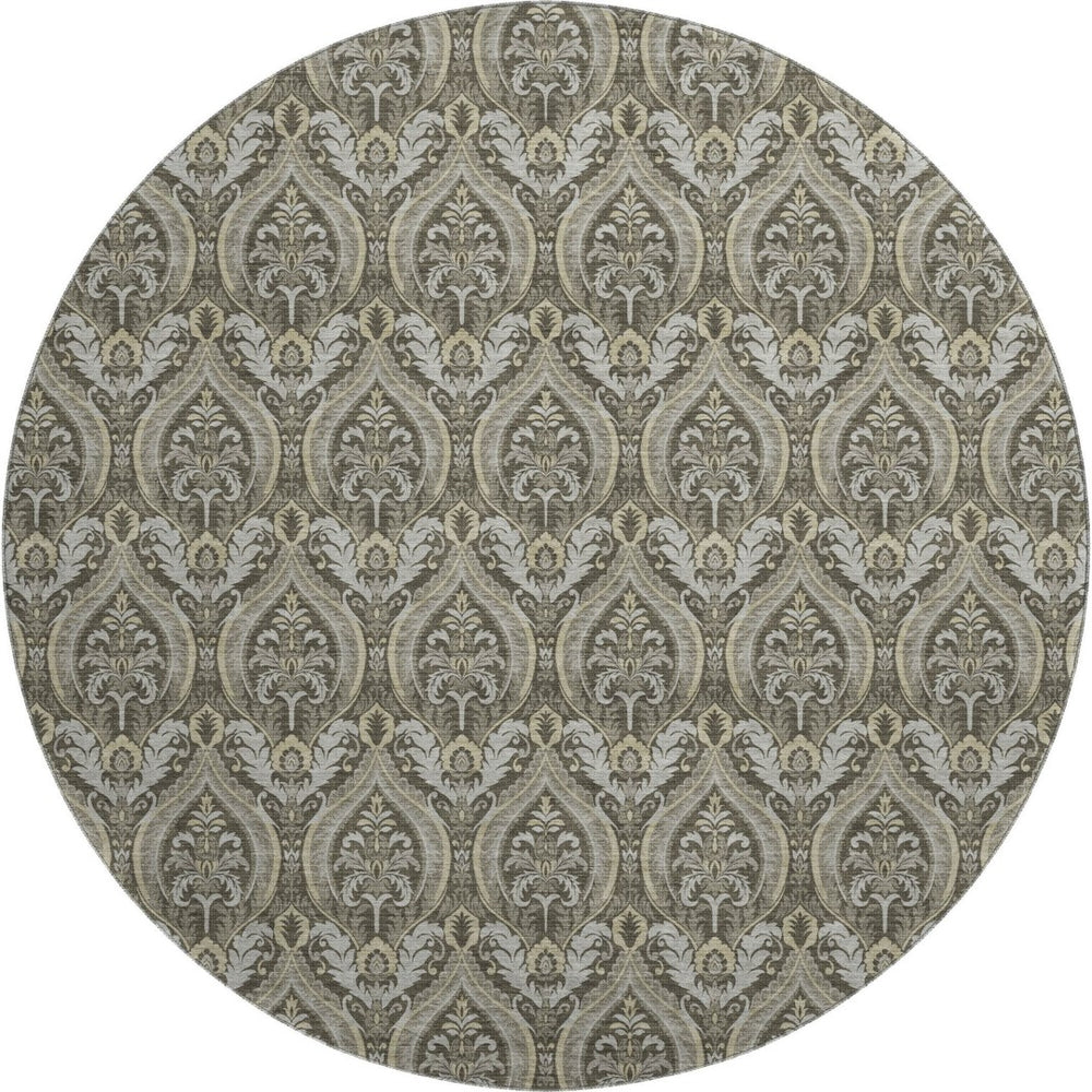HomeRoots 8' Taupe and Ivory Floral Round Rug - Washable, UV-Protected, Stain-Resistant for Elegant Spaces 649795