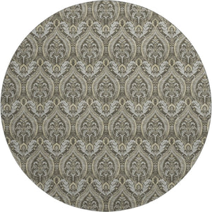HomeRoots 8' Taupe and Ivory Floral Round Rug - Washable, UV-Protected, Stain-Resistant for Elegant Spaces 649795