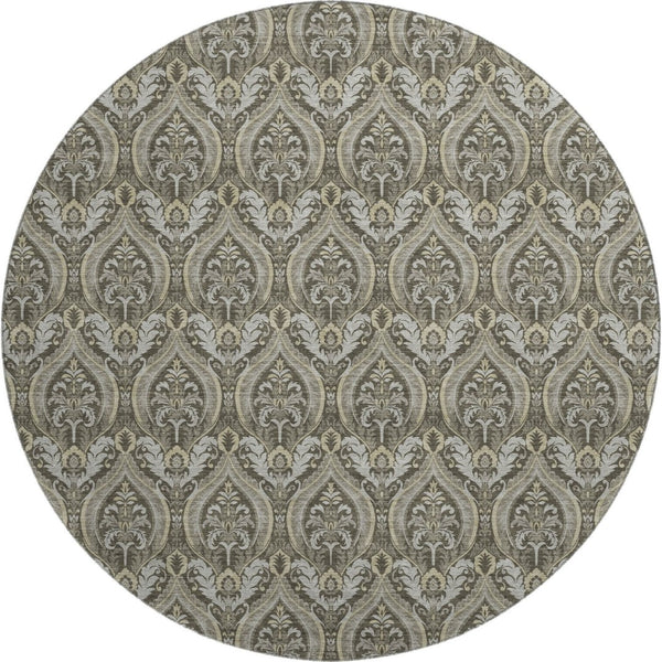 HomeRoots 8' Taupe and Ivory Floral Round Rug - Washable, UV-Protected, Stain-Resistant for Elegant Spaces 649795