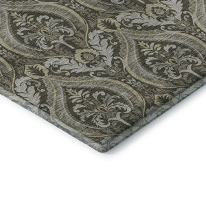 HomeRoots 8' Taupe and Ivory Floral Round Rug - Washable, UV-Protected, Stain-Resistant for Elegant Spaces 649795