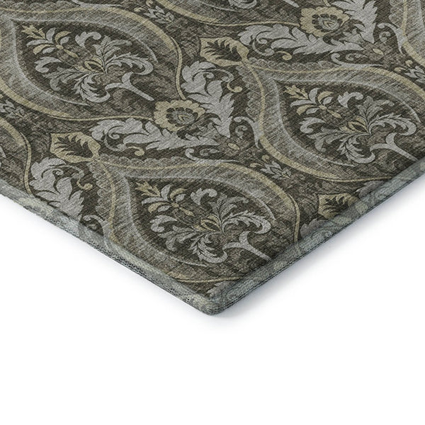 HomeRoots 8' Taupe and Ivory Floral Round Rug - Washable, UV-Protected, Stain-Resistant for Elegant Spaces 649795