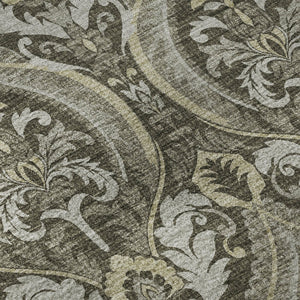 HomeRoots 8' Taupe and Ivory Floral Round Rug - Washable, UV-Protected, Stain-Resistant for Elegant Spaces 649795