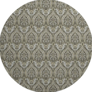 HomeRoots 8' Taupe and Ivory Floral Round Rug - Washable, UV-Protected, Stain-Resistant for Elegant Spaces 649795