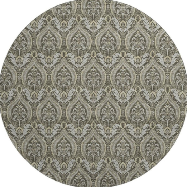 HomeRoots 8' Taupe and Ivory Floral Round Rug - Washable, UV-Protected, Stain-Resistant for Elegant Spaces 649795