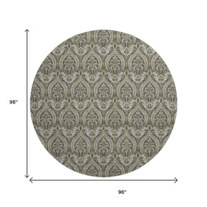 HomeRoots 8' Taupe and Ivory Floral Round Rug - Washable, UV-Protected, Stain-Resistant for Elegant Spaces 649795