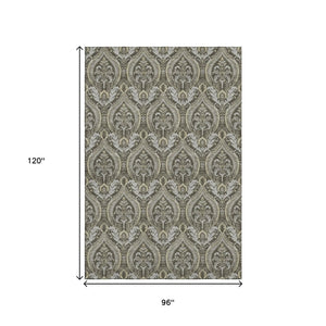 HomeRoots 8' X 10' Taupe and Ivory Floral Area Rug – Washable, UV Protected, Perfect for Family Homes! 649796