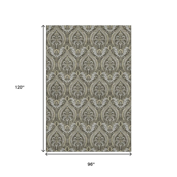 HomeRoots 8' X 10' Taupe and Ivory Floral Area Rug – Washable, UV Protected, Perfect for Family Homes! 649796
