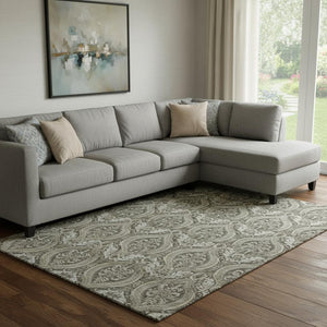 HomeRoots 8' X 10' Taupe and Ivory Floral Area Rug – Washable, UV Protected, Perfect for Family Homes! 649796