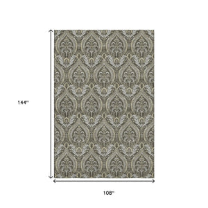 HomeRoots 9' X 12' Elegant Taupe & Ivory Floral Area Rug - Washable, Stain Resistant, UV Protected for Homes 649797