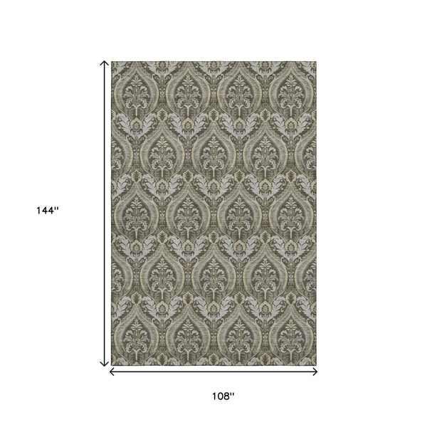 HomeRoots 9' X 12' Elegant Taupe & Ivory Floral Area Rug - Washable, Stain Resistant, UV Protected for Homes 649797