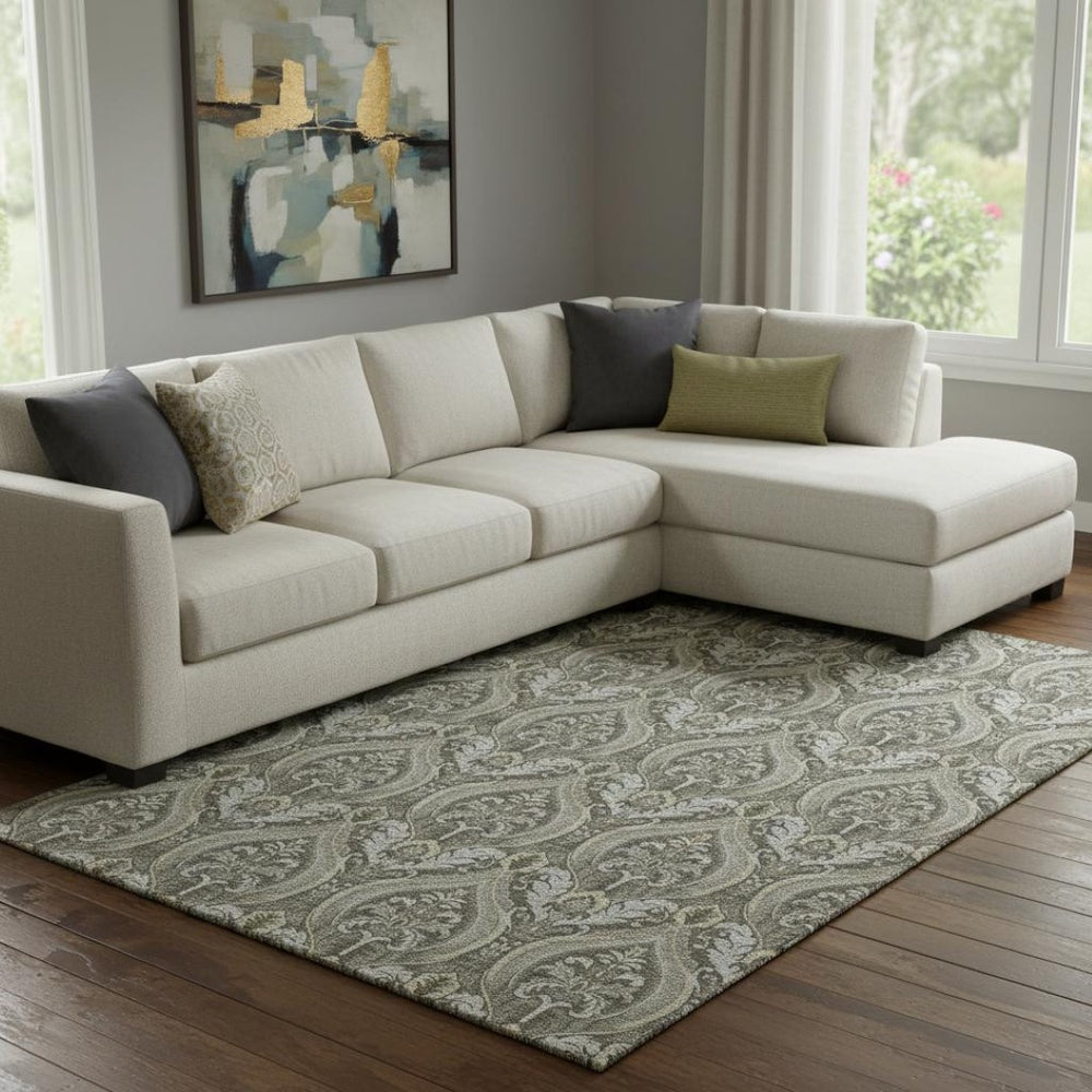 HomeRoots 9' X 12' Elegant Taupe & Ivory Floral Area Rug - Washable, Stain Resistant, UV Protected for Homes 649797