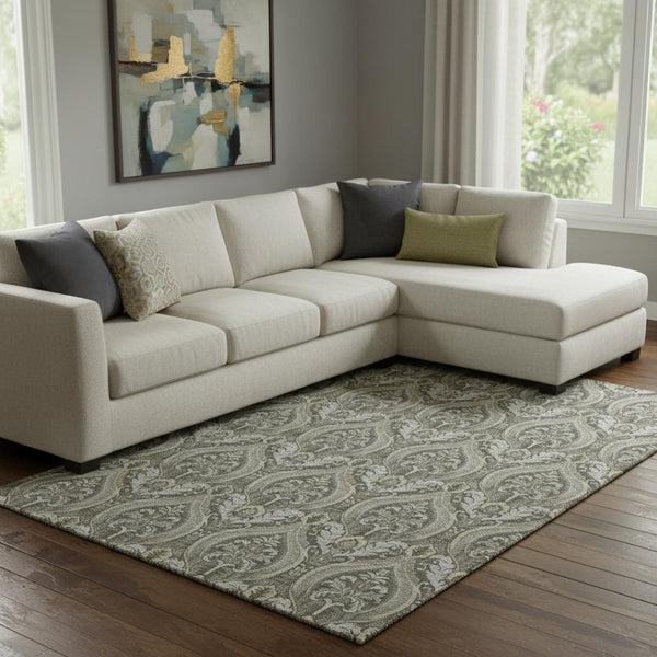 HomeRoots 9' X 12' Elegant Taupe & Ivory Floral Area Rug - Washable, Stain Resistant, UV Protected for Homes 649797