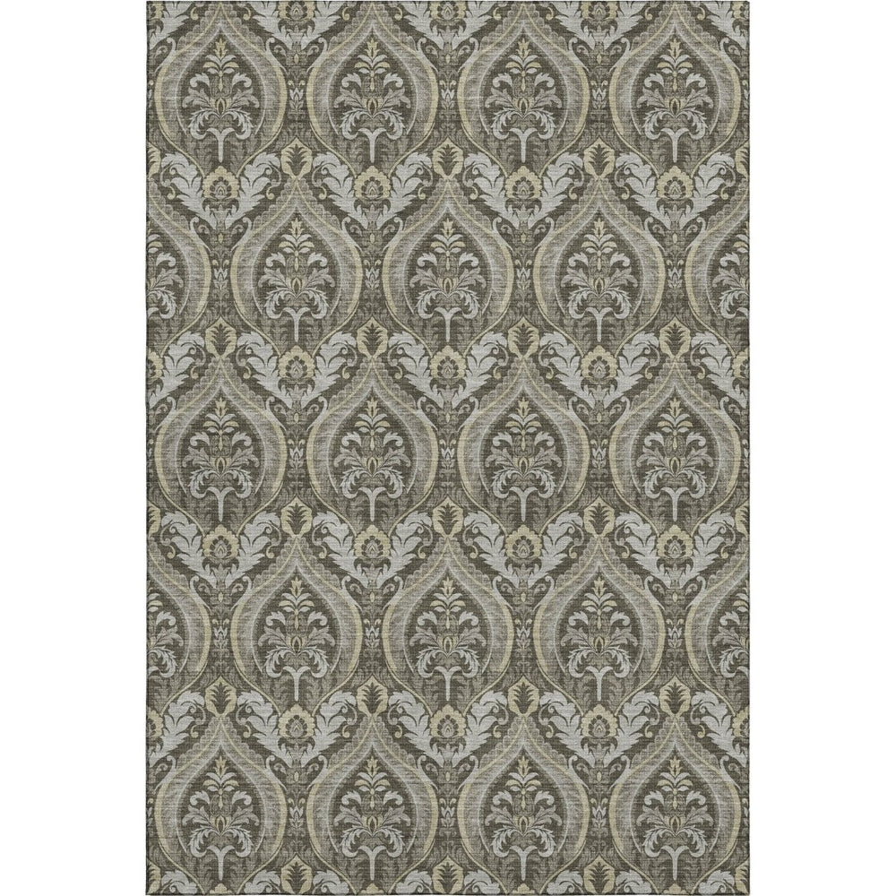HomeRoots 9' X 12' Elegant Taupe & Ivory Floral Area Rug - Washable, Stain Resistant, UV Protected for Homes 649797