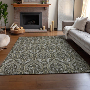 HomeRoots 9' X 12' Elegant Taupe & Ivory Floral Area Rug - Washable, Stain Resistant, UV Protected for Homes 649797
