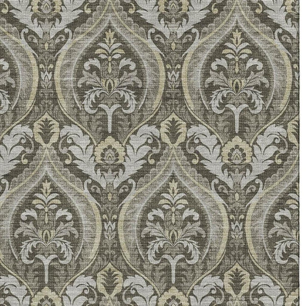 HomeRoots 9' X 12' Elegant Taupe & Ivory Floral Area Rug - Washable, Stain Resistant, UV Protected for Homes 649797
