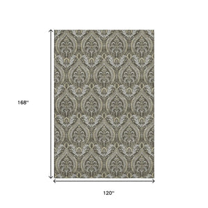 HomeRoots 10' X 14' Floral Area Rug in Taupe & Ivory – Washable, UV-Protected, Durable for Family Living Spaces 649798