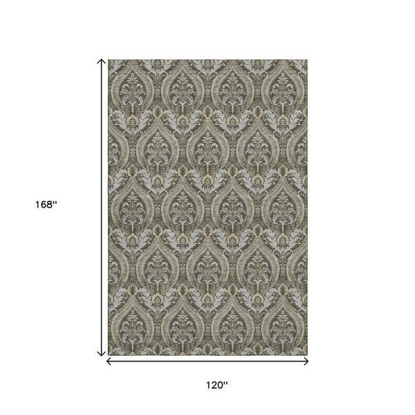 HomeRoots 10' X 14' Floral Area Rug in Taupe & Ivory – Washable, UV-Protected, Durable for Family Living Spaces 649798