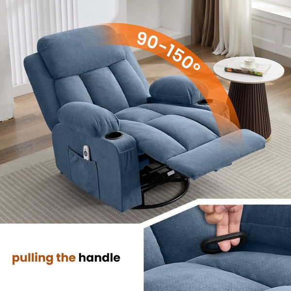 English Elm Swivel Rocker Recliner with Massage Heat and Usb Port for Living Room Comfort W1521P429648