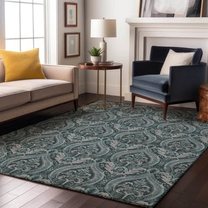 HomeRoots 5' X 8' Teal and Ivory Floral Area Rug – Stain Resistant, UV Protected, Easy Care for Active Homes! 649800