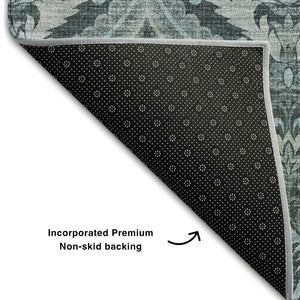 HomeRoots 5' X 8' Teal and Ivory Floral Area Rug – Stain Resistant, UV Protected, Easy Care for Active Homes! 649800