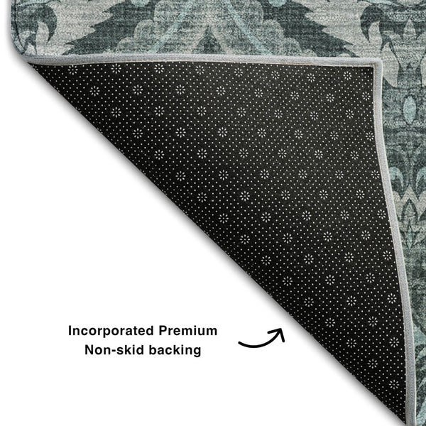 HomeRoots 5' X 8' Teal and Ivory Floral Area Rug – Stain Resistant, UV Protected, Easy Care for Active Homes! 649800