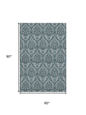 HomeRoots 5' X 8' Teal and Ivory Floral Area Rug – Stain Resistant, UV Protected, Easy Care for Active Homes! 649800