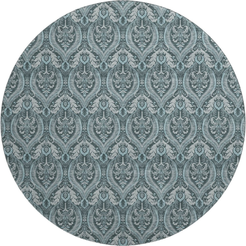 HomeRoots 8' Teal Floral Round Rug - Washable, UV Protected, Durable, and Stylish for Any Living Space 649801