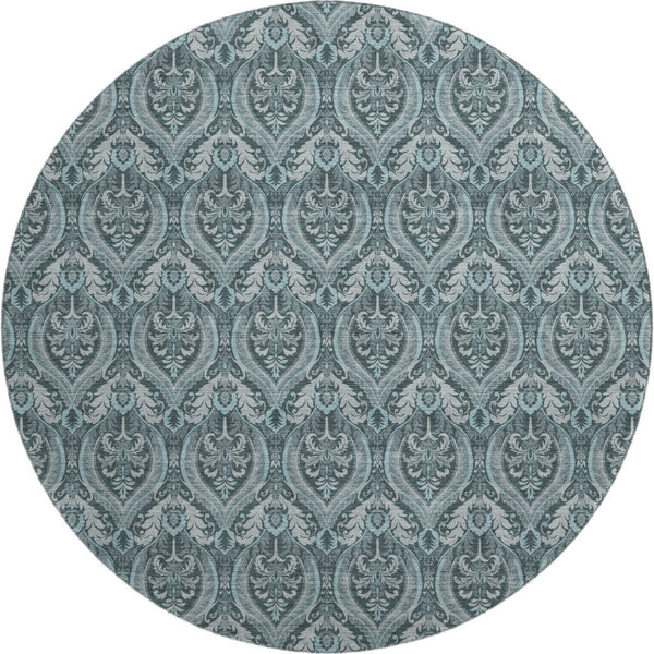 HomeRoots 8' Teal Floral Round Rug - Washable, UV Protected, Durable, and Stylish for Any Living Space 649801
